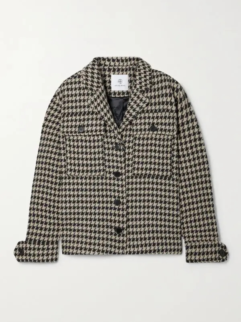 Anine Bing Black & White Houndstooth Button Jacket With Pockets Woven